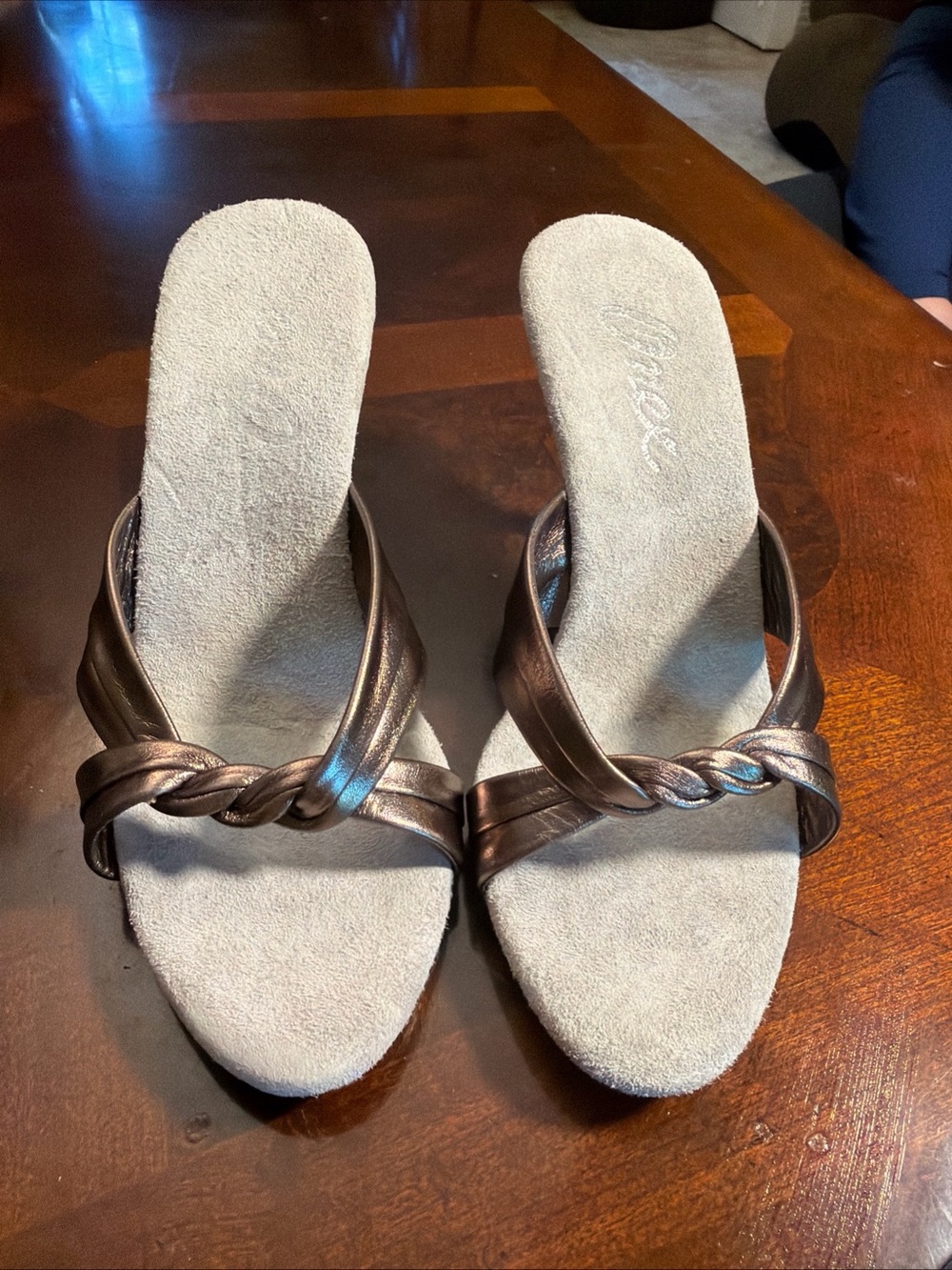 Onex Metallic Bronze Knotted Slide Mules